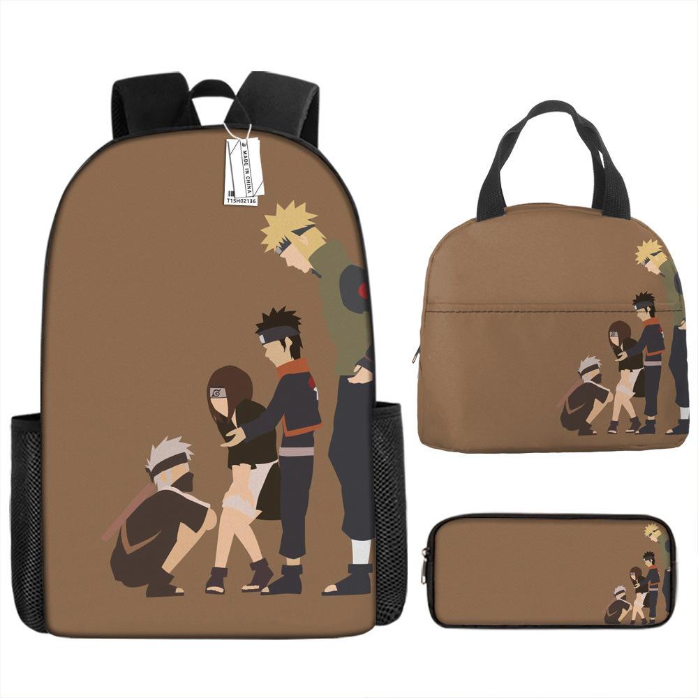 Naruto Shippuden Elementary and Secondary School School Bag Large Capacity Campus Backpack Lunch Bag Pencil Bag Three-piece Set