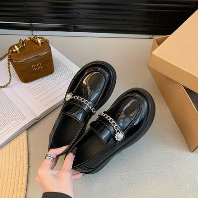 British Sle Thick Bottom Women's Loafers Spring Autumn Season Easy Wear JK Mini Leather Shoes Fashionable Flat Heels