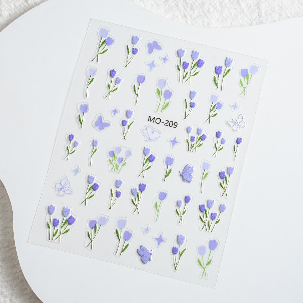 3D Embossed Tulip & Pearl Nail Stickers - Waterproof Floral Petals Design