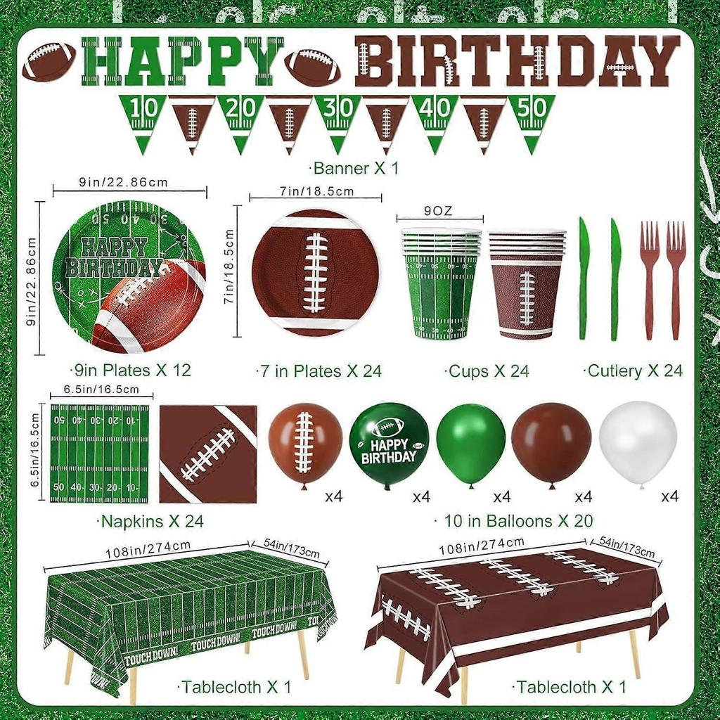 Football Birthday Party Decorations Includes Plates, Napkins, Cups, Banner, Balloons, Touchdown Tablecloth for Football Gameday Tailgate Decorations,