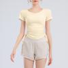 Women's V-Neck Short Sleeve Sports T-Shirt - Solid Color, Breathable, Slimming Fitness Top for Spring/Summer.