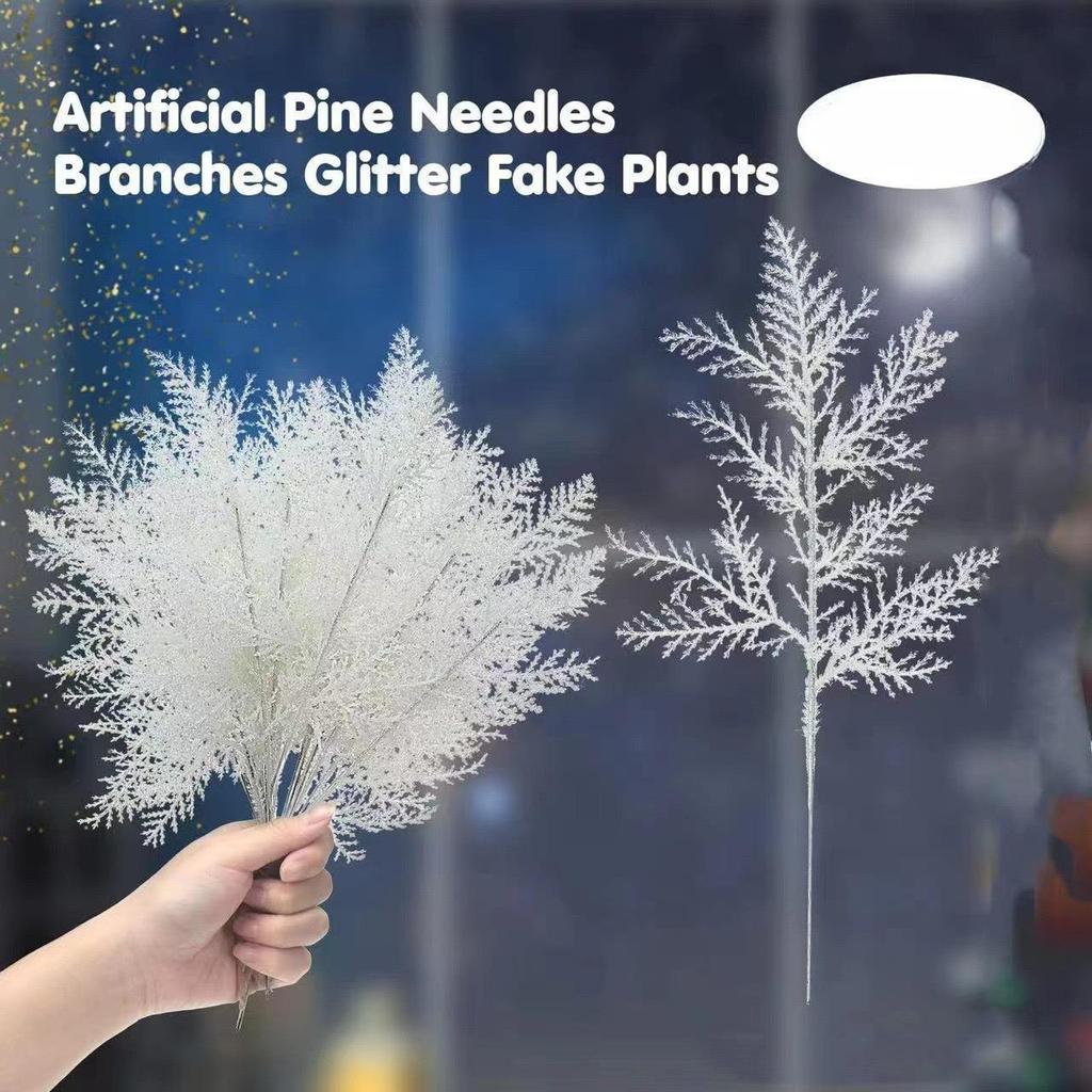 Rami di Pino Artificiale con Glitter Dorati - Ghirlanda di Natale in Plastica, Bouquet - Decorazioni Invernali per la Casa - Decorazione Festiva da Tavolo