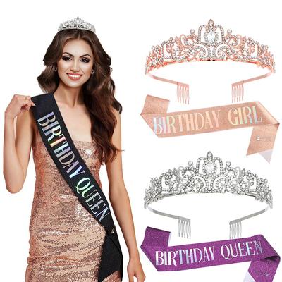 European and American Fashionable Crystal Crown Belt Etiquette Wear Birthday Headwear Crown