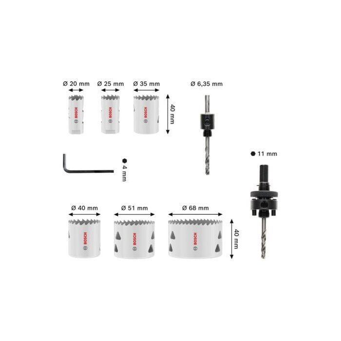 Coffret de scies trépans a filetage BOSCH PROFESSIONAL - Multi Material - 20 25 35 40 51 68 x 40 mm