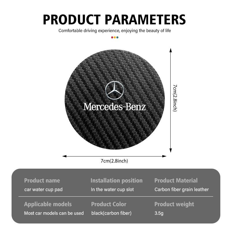 Carbon Fiber Leather Coaster Car Water Cup Anti-slip Pad Mat For Mercedes Benz AMG W203 W205 W206 W211 W220 W212 W201 W210 E300 BV4