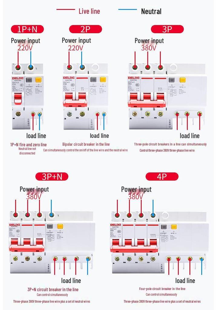 Delixi Type D DZ47SLE 220V 2P Miniature Circuit Breaker with Earth Leakage Protection.