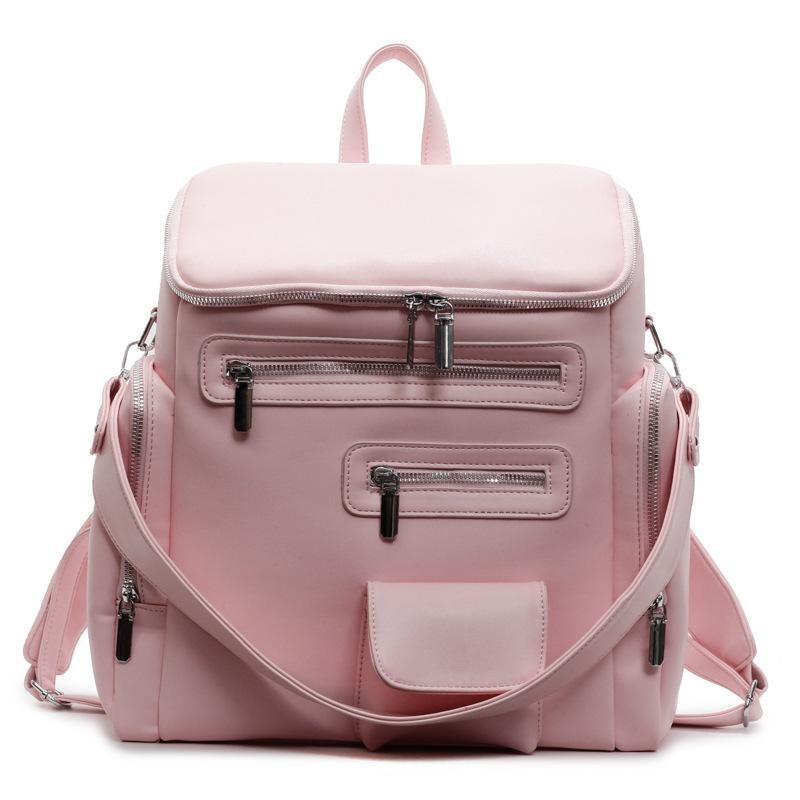 Hong Kong wind locomotive fashion simple multi-purpose pu women s backpack new travel shoulder messenger bag women розовый