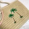 Summer Beach Straw Bag with Palm Tree Embroidery, Large Woven Tote for Women, Casual Shoulder Handbag for Vacati