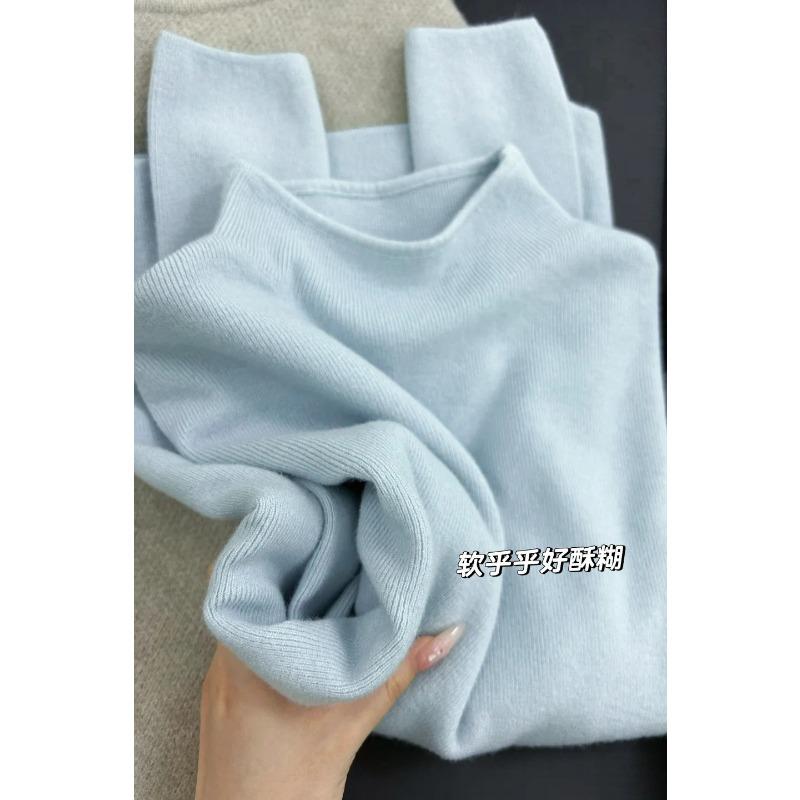 Milk blue stacked semi-turtleneck knitted sweater autumn and winter long-sleeved inner sweater temperament versatile bottoming top women