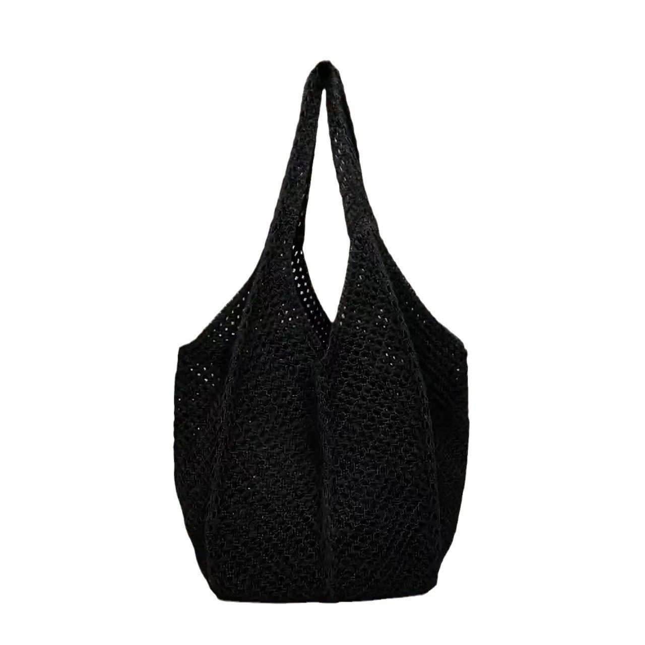 

Casual Simple Women Knit Shoulder Bags Large Capacity Ladies Vacation Beach Bucket Tote Hollow Design Travel Female Handbags