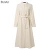 ZANZEA Women Stand Collar Loose Casual Long Sleeve Dress