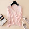 Eis Seide Dünn Gestrickt Damen Cardigan Frühling Sommer Koreanischer Stil V-Ausschnitt Locker Alles Passend Einreihig Sonnenschutz Oberbekleidung