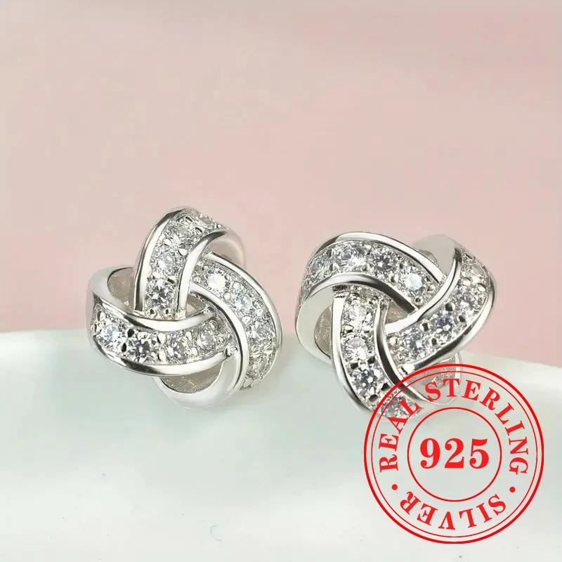 Gorgeous Stud Earrings  Sterling Silver Dazzling Exquisite Flower Design Accessory Luxury Trendy Bridal Jewelry Gifts