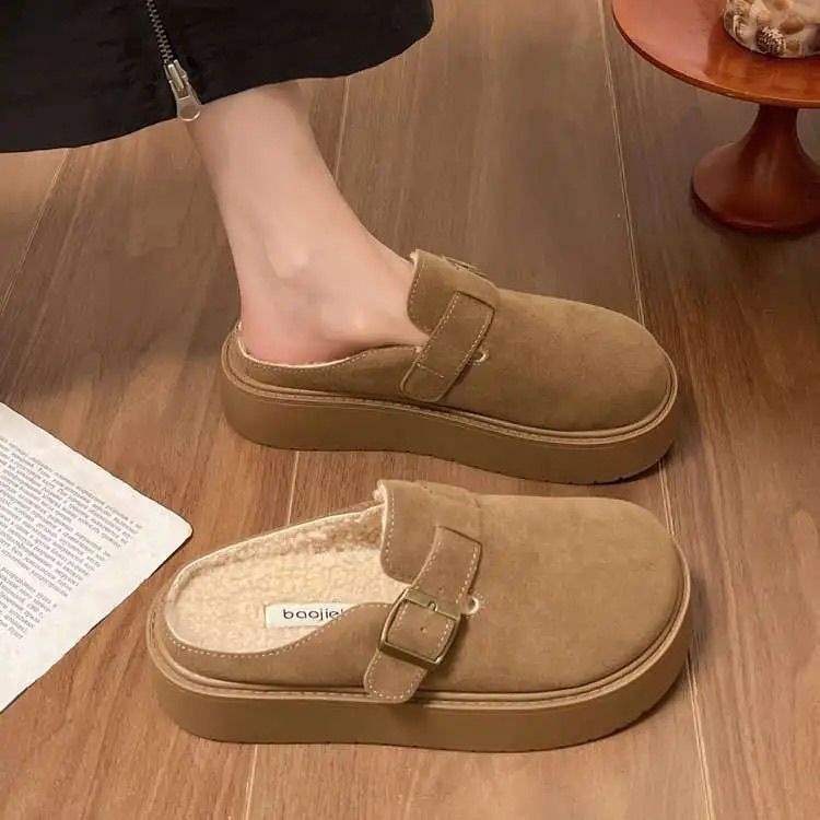 Lazy platform bag head slippers women's 2025 autumn new height increase outer wear one pedal casual skirt Boken shoes