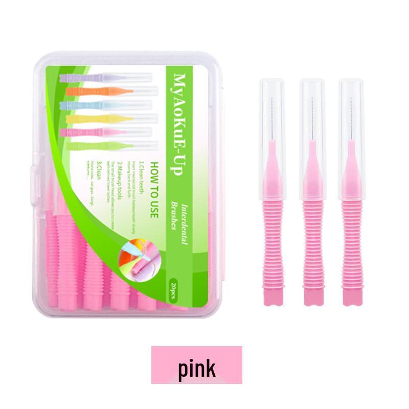 Zestaw szczoteczek międzyzębowych i ortodontycznych: 20 szczelin zębowych, mała brew, cylindryczne szczoteczki do rzęs - 20 sztuk