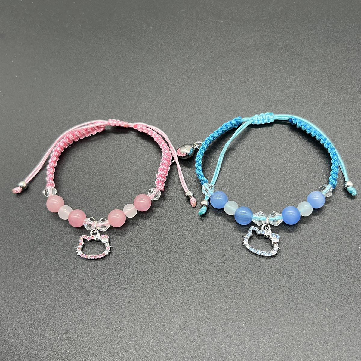 

2 шт./комплект Модный браслет дружбы Подвеска Hello Kitty Парные браслеты Шнурок Цепочка Браслеты для пары Влюбленных Семья Подарки для сестры