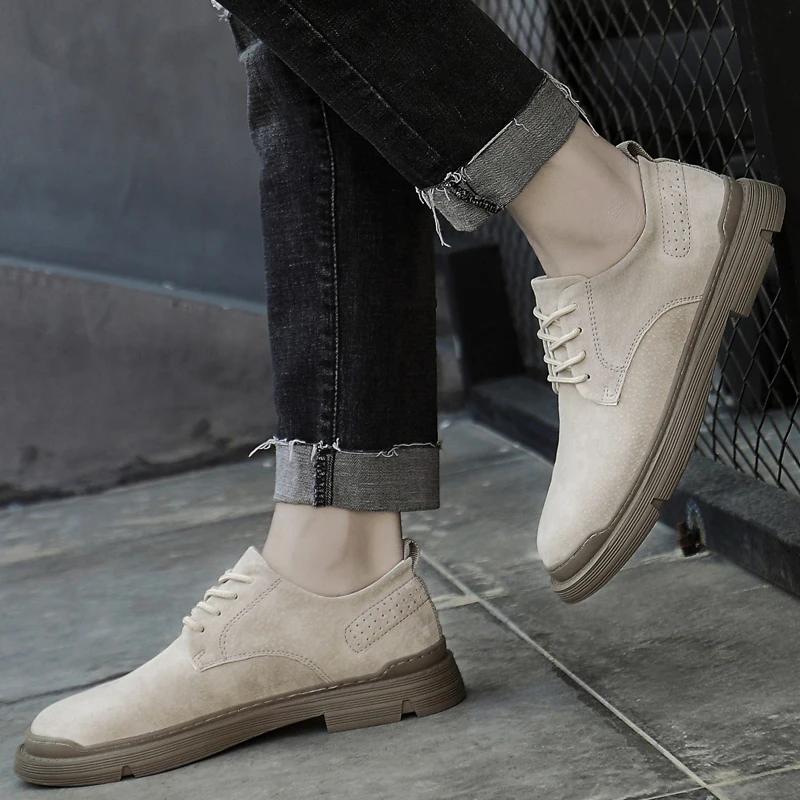 Luxury Mens Shoes Suede Casual Natural Leather Men Handmade Comfy Outdoor Shoes Slip On Flats All-match Men's Oxfords Shoes