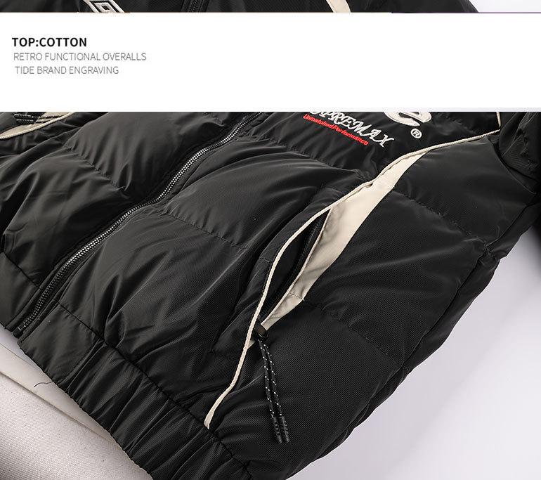 Amerikaans Geborduurde Katoenen Jas met Opstaande Kraag, Afneembare Capuchon en Retro Stijl – Dikke, Warme en Trendy Puffer Buitenjas.