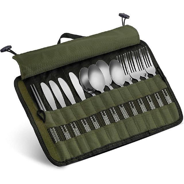 

Сумка для хранения столовых приборов, Портативный полиэстеровый сворачивающийся чехол для вилок, ложек, палочек для еды, Водостойкий, для хранения, Набор кухонной утвари для приготовления пищи, для путешествий