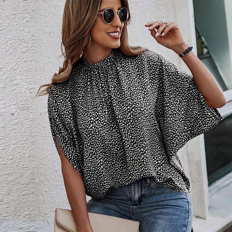 Leopard Print Elegant Summer Chiffon Shirt Women Bat Sleeve Top Blouses Strap S
