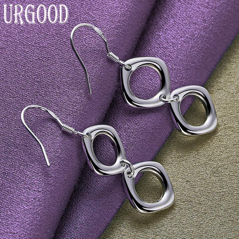 925 Sterling Silver Two Sided Round Dropped Earrings Fashion Jewelry