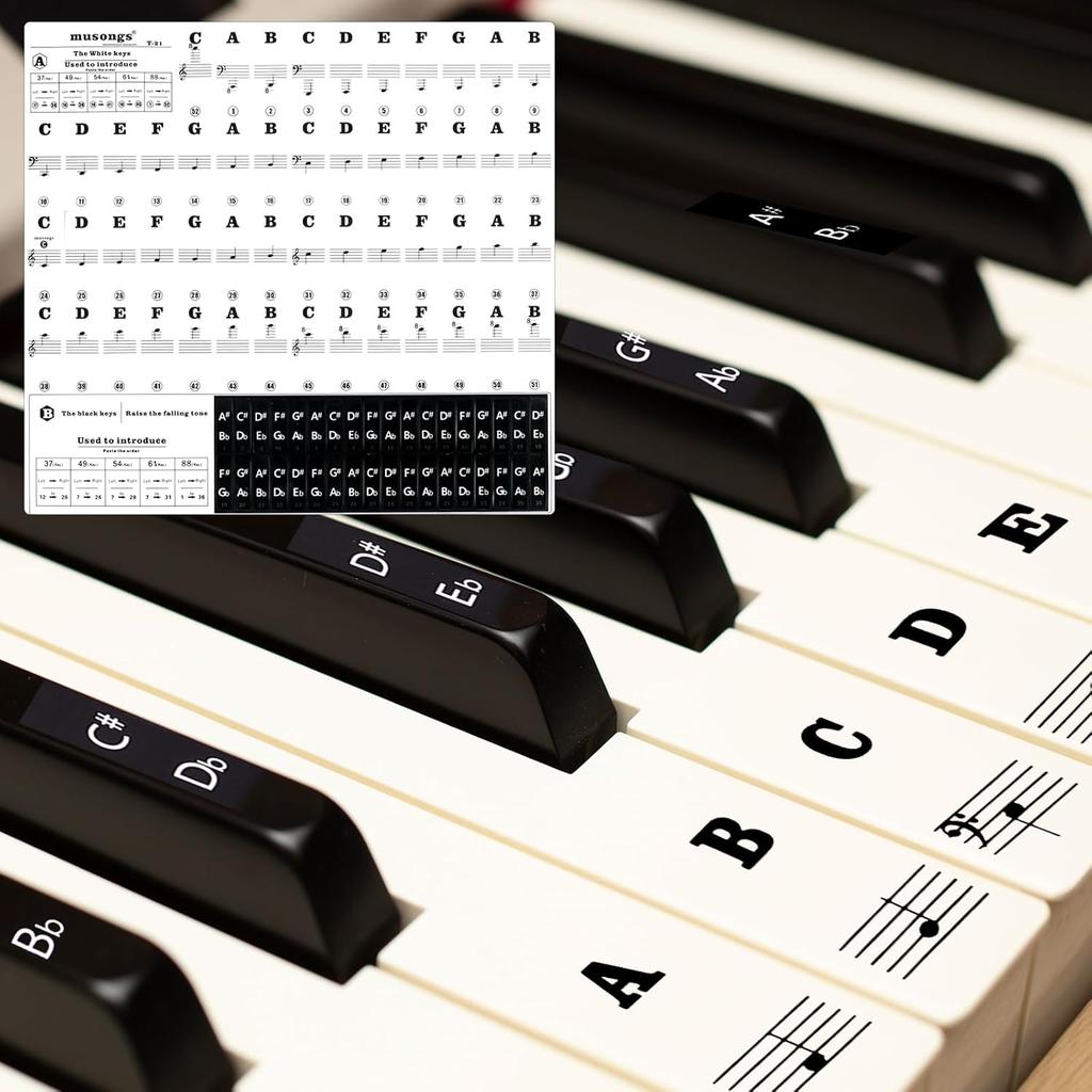Piano Keyboard Stickers, Transparent Removable Piano Key Labels Stickers Notes Guide for 88/76/61/54/49 Keys Beginners and Kids Learning Piano