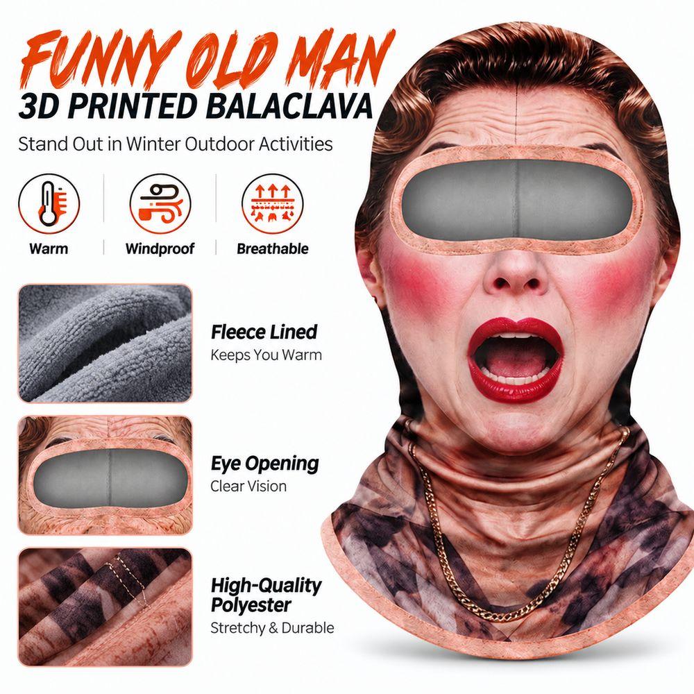 3D Face Printed Balaclava Vzor starca Maska na celú tvár pre Zimné Vonkajšie Športy Cyklistiku