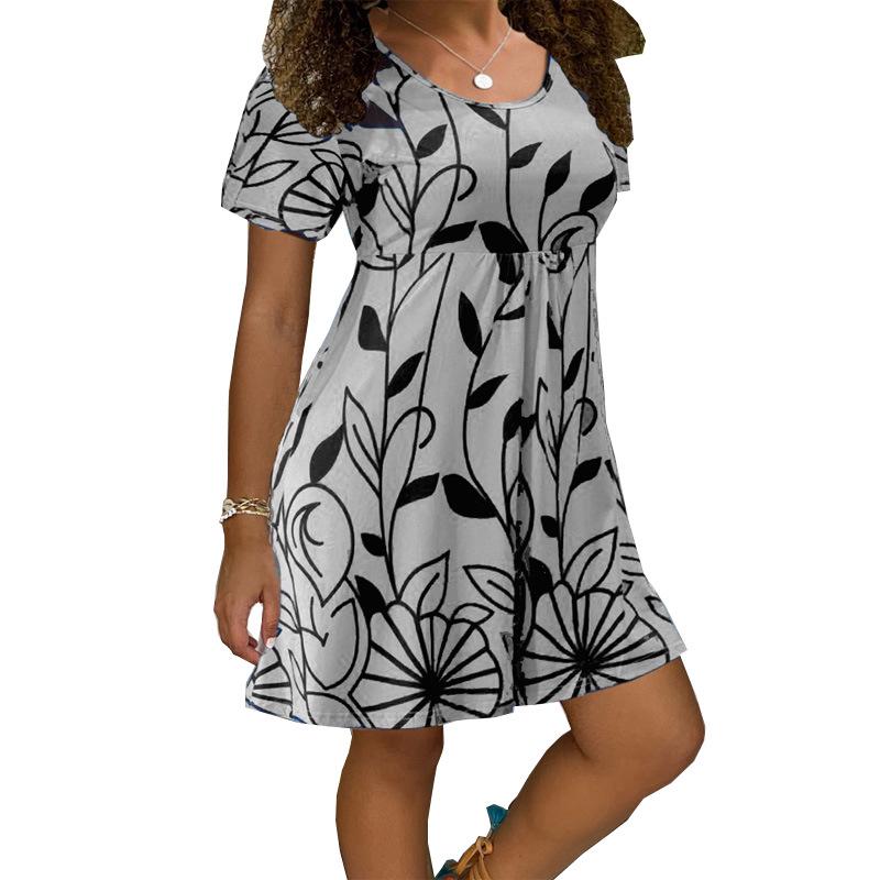Summer 2026 Hot-Selling European and American Short-Sleeved Printed Dress