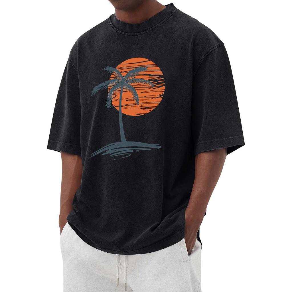 Men's Printed Round Neck T-Shirt Casual Sports Short-Sleeve Top