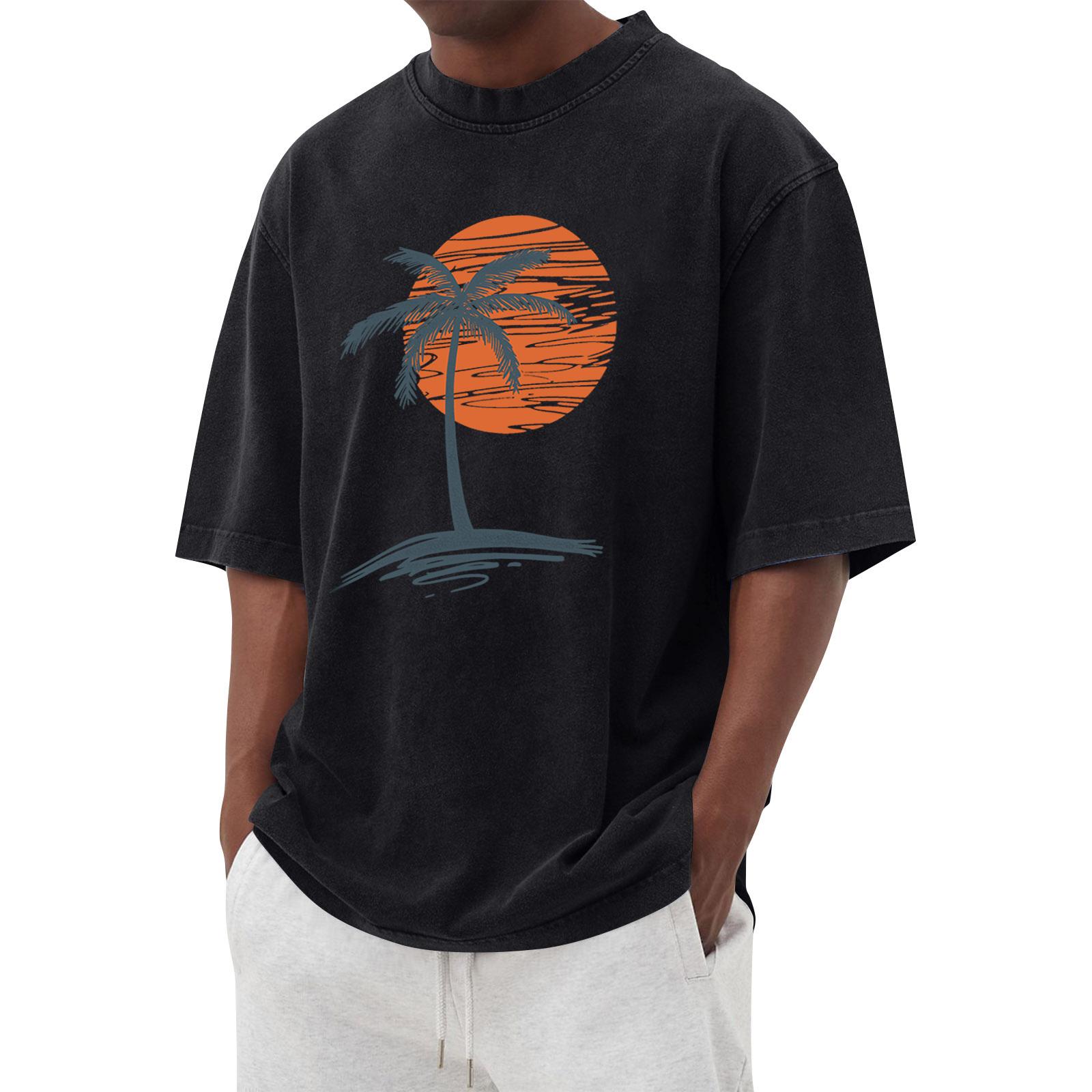 Men s Printed Round Neck T-Shirt Casual Sports Short-Sleeve Top L чёрный