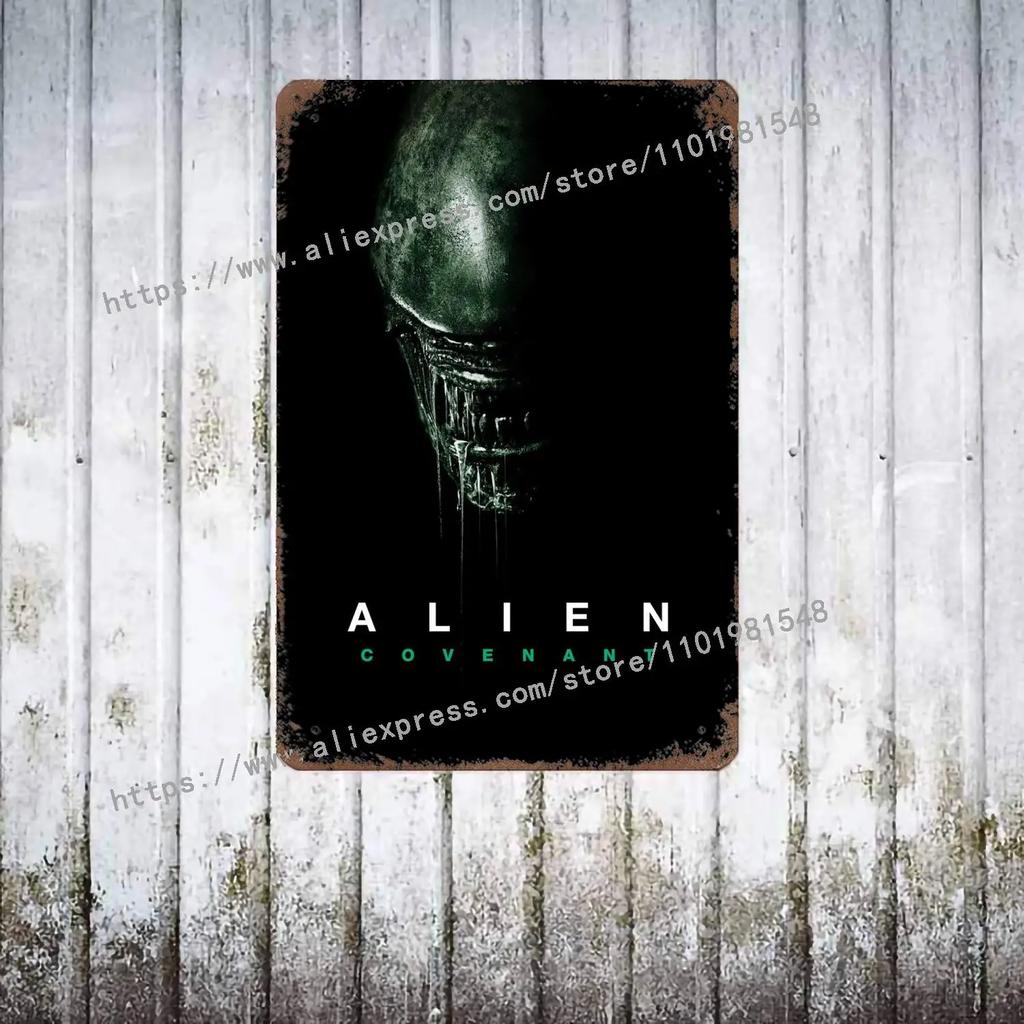 Aliens vs Predator Science Fiction Poster Vintage Plåtskylt Dekorativ Plakett för Pub Bar Mancave Klubb Väggdekoration