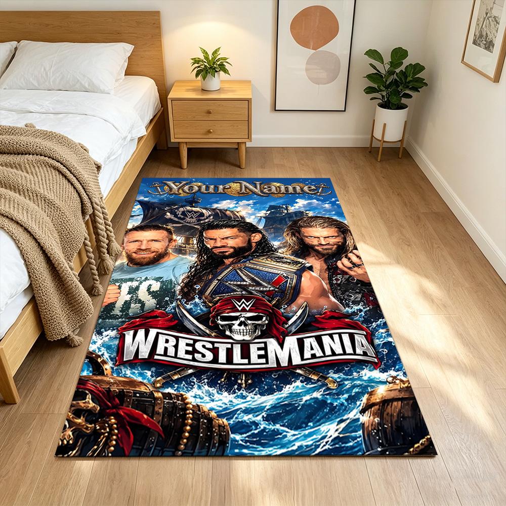 Wrestlemania Personalisierter Teppich mit Textbereich für Küche, Wohnheim, Balkon, Wohnzimmer, Rutschfester Teppich, Bürodekor, Geburtstags-/Weihnachtsgeschenk