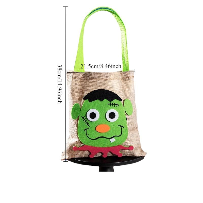 Halloween Trick Or Treat Jute Candy Bag, Reusable Kids Handheld Gift Tote Bag with Pumpkin Ghost Pattern for Halloween Party Decor