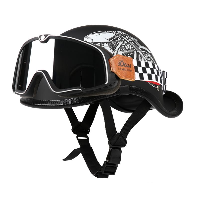 VGV Motorcycle Half Helmet Goggles Included Electric Vehicle Bike Riding Locomotive for Cruiser Retro Man Women Scooter Street
