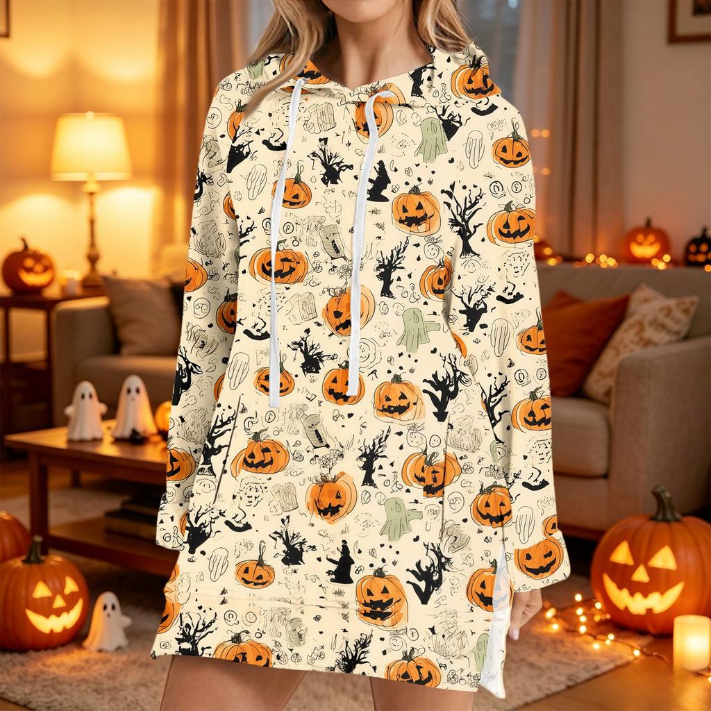 Women's Casual Long Sleeve Halloween Print Hoodie Pullover Top