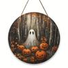 Pumpkin Wood Sign: Halloween Round Craft Door Pendant