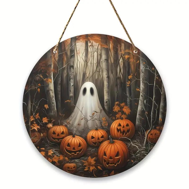 Pumpkin Wood Sign: Halloween Round Craft Door Pendant