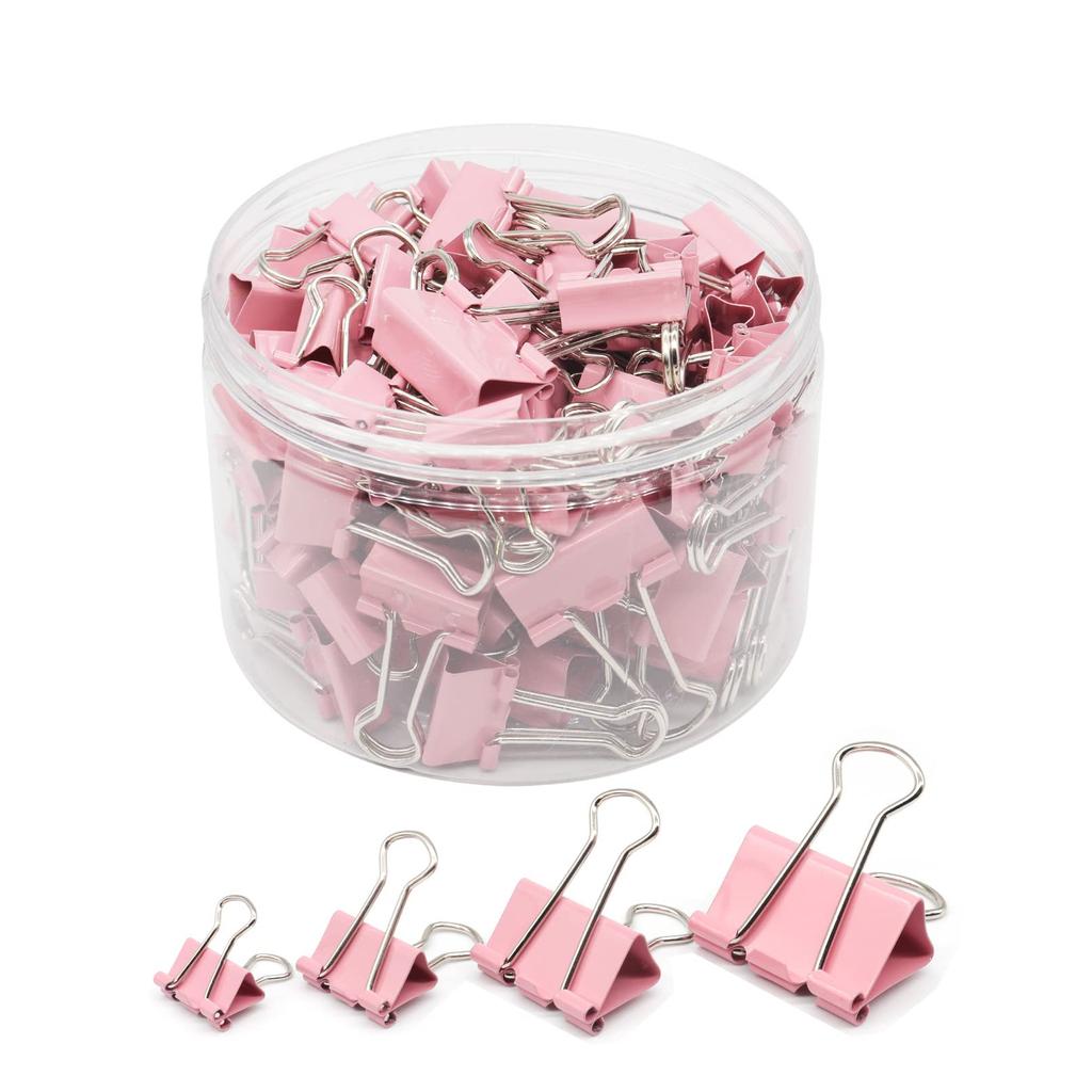 Binder Clip Paper Clamps Assorted Sizes Mini Small Medium Large 100 Pcs Clips for Office School Supplies Pink