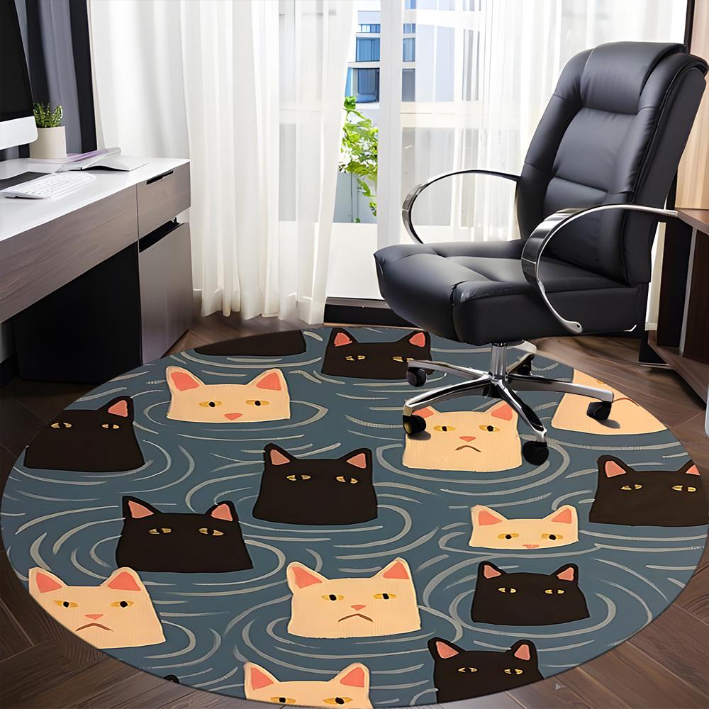 1pc Cat Water Office Round Area Rug, Under Office Chairs Bedroom Living Room Home Decor, Room Deco
