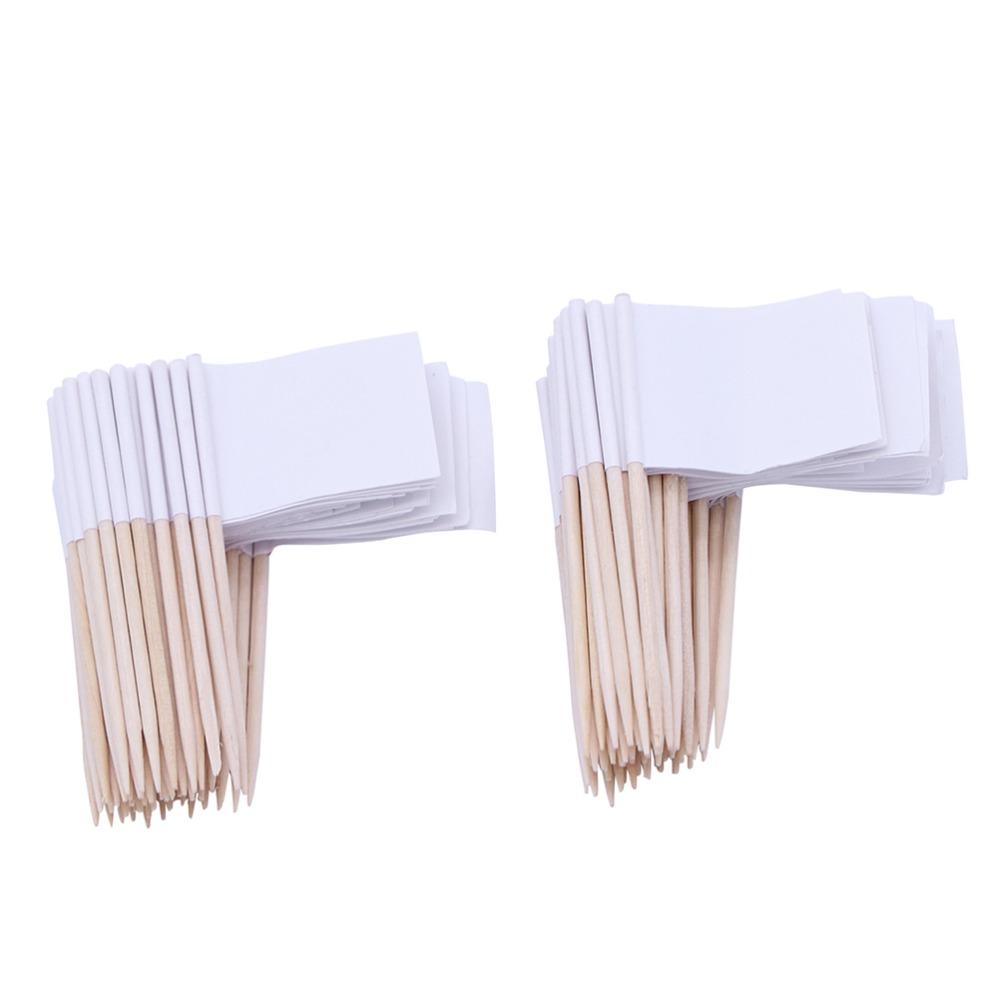 100 PCS Paper Wood Toothpick Flags Blank Design Cheese Markers Practical Cupcake Toppers  Buffet