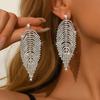 Heavy Industry Fashion Light Luxury Feather Tassel High-End Earrings Women'S Full Diamond Dress Wedding Dress Earrings Stud Earrings Accessories