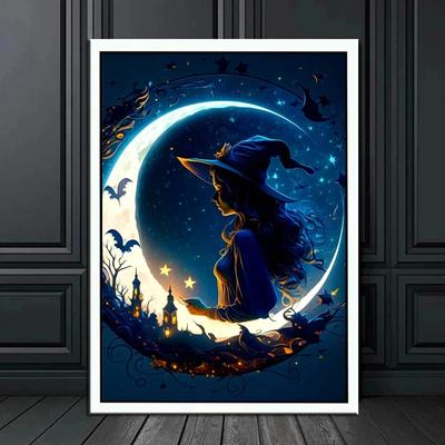 Fantasy Starry Sky Halloween Witch Posters Print Moon Witch Witchcraft Magic Canvas Painting Wall Art Picture Living Room Decor No Frame