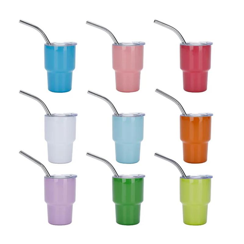 2/3oz Sublimation Tumble Whiskey Wine Glass Stainless Steel Vacuum Insulation Cup Car MIni Coffee Cup With Straw Party Gift