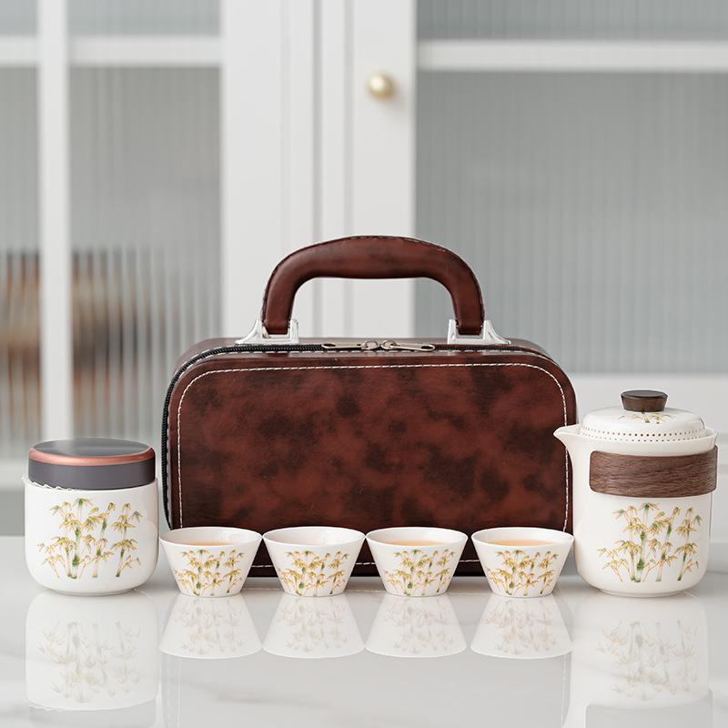Tea Set Chinese Gold Silk Set Lingxue Hand-held Pot Business Portable Business Travel Car Outdoor Camping Set