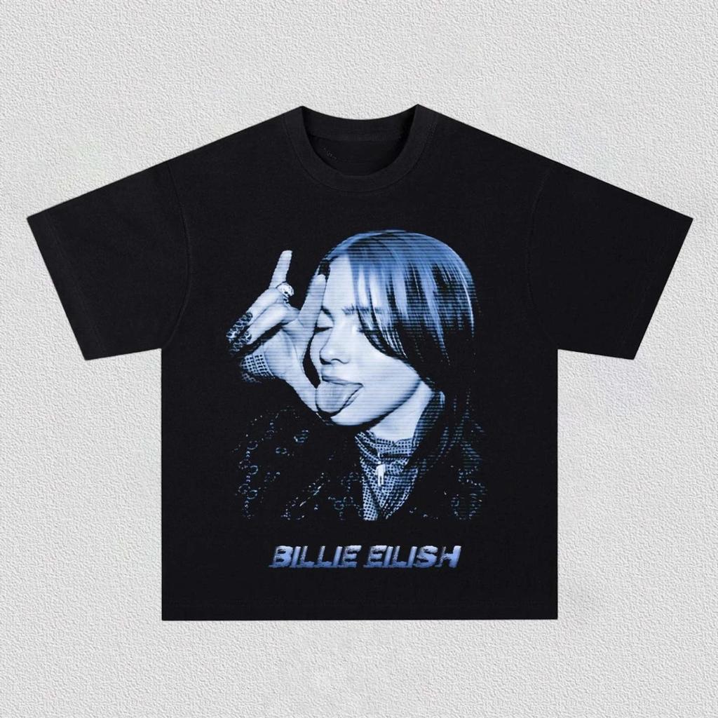 Billie Eilish Plakát Grafický Potisk Tričko Pánské Dámské Bavlna Streetwear Hip Hop Y2k Kulatý výstřih Módní Oversized Topy Letní Nové Trička
