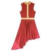 Women's Lyrical Dance Performance Dress: Color Block Patchwork with Invisible Back Zipper & Flowy Asymmetrical Hem