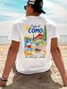 Vintage Italian "Lago Di Como" Vacation Print 100% Cotton T-shirt Casual O-neck Short Sleeve Tops Streetwear Tees
