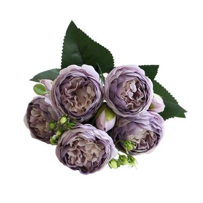 Artificial Peonies Silk Flowers Five-head Bouquet Faux Roses for Party Vase Wedding Table Centerpiece Decoration