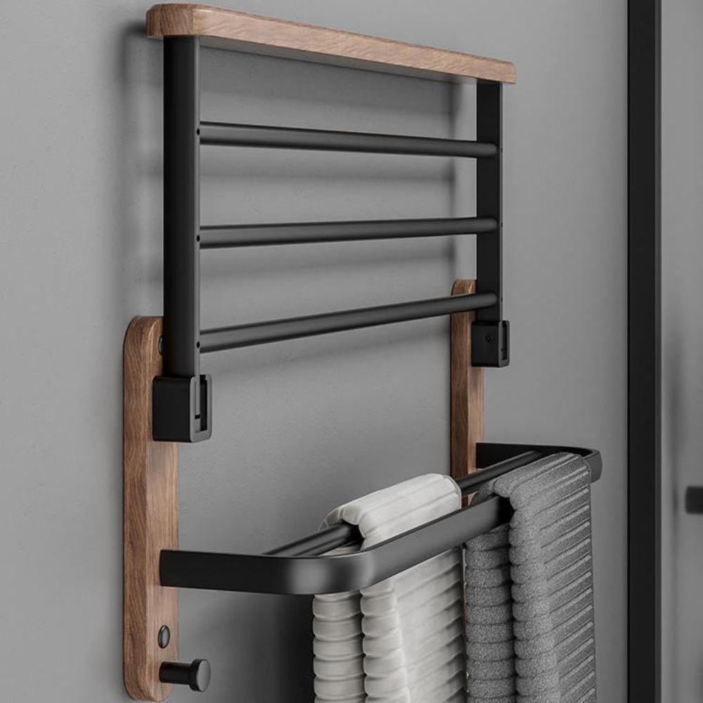 Nordic Solid Wood Light Luxury Towel Rack Bathroom Towel Shelf  Perforated Wall Mounted Towel Shelves Bathroom Accessories