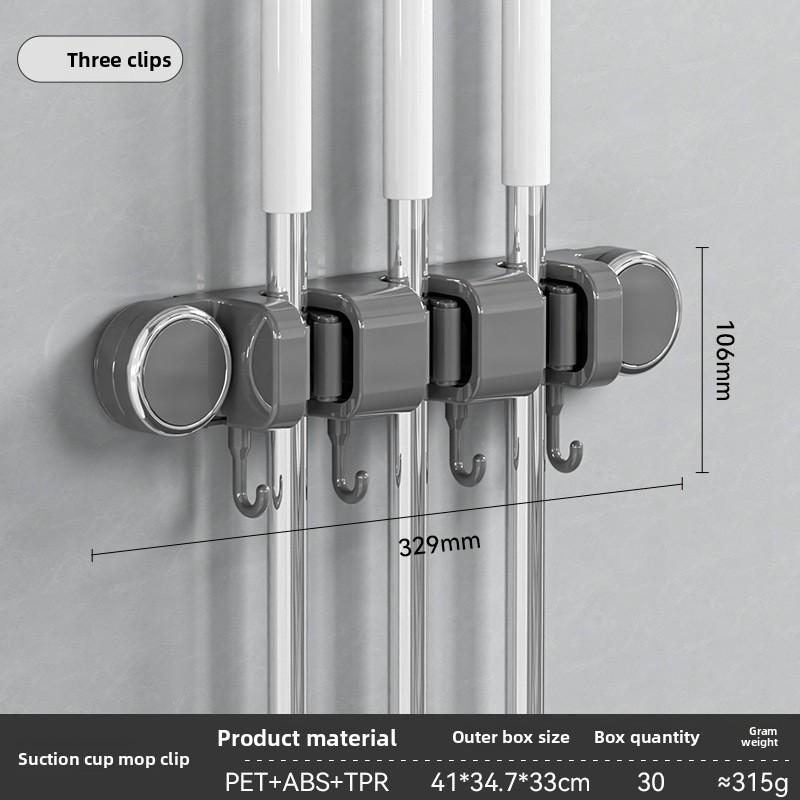 Suction Cup Mop Clamp, No Need for Drilling, Bathroom Household Mop Hook, Wall Hanging Clamp, Hanging Rack, No Trace, Strong Mop Rack